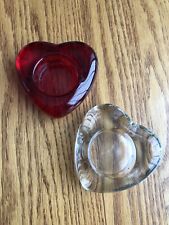 Valentine's Day Heart Shaped Glass Tea Light Candle Holders - Set of 2
