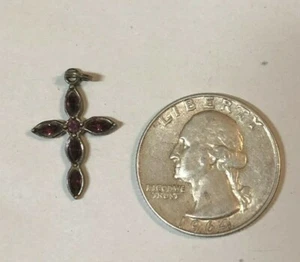 Purple Stoned Cross Collectible Sterling Silver .925 Bracelet Charm Dangle - Picture 1 of 3