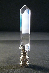 LAMP FINIAL-POINTED LEADED CRYSTAL PRISM LAMP FINIAL-SATIN NICKEL BASE - Picture 1 of 4