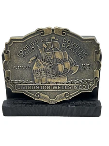 Livingston Wells & Co Vintage Belt Buckle Foreign and Domestic Gold Dealers Ship - Picture 1 of 10