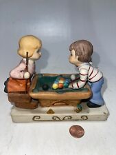 Vintage Ceramic Bisque Boy   And Girl Figurine Playing Pool Taiwan