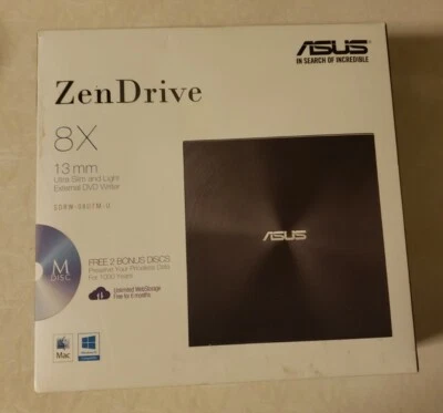ASUS ZenDrive Ultra Slim USB 2.0 External 8X DVD SDRW 08u7m-U - Image 1 of 2