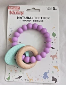 Nuby Natural Teether Silicone Heart & Ring Wooden Circle Baby Teething New - Picture 1 of 3