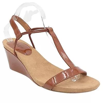 Style & Co Women Wedge Heel Slingback Sandals Mulan Size US 9.5M Cognac Patent - Image 1 of 4