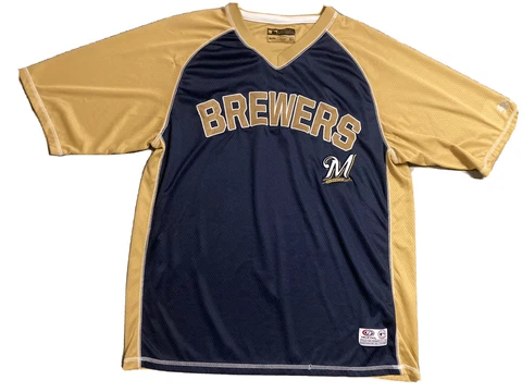 Vintage 90s Milwaukee Brewers MLB Baseball Jersey Men's Size XL Gold Blue Y2K Cover