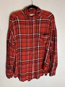 We The Free People Plaid Oversized Shirt Western Red Button Up Small - Picture 1 of 4