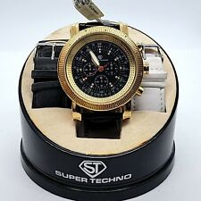Men's Super Techno Quartz I-5388 Leather Band Watch With Diamonds