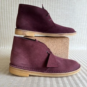 Clarks Desert Chukka Boots Mens Sz 9 Wine Red Suede Leather Charles Steed Shoes - Picture 1 of 18