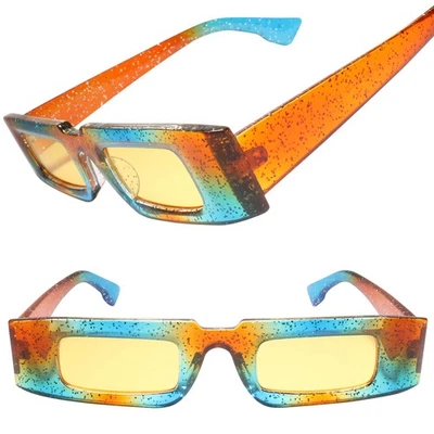 Gafas de sol clásicas únicas estrechas geniales rectangulares con marco azul y marrón para hombre y mujer Foto 1 de 3