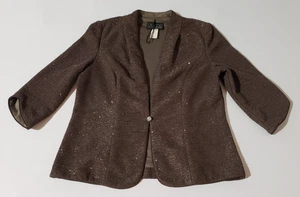 Giacca blazer Alex Evenings XL verde oliva glitter manica 3/4 foderato PolyUSA Made - Foto 1 di 5