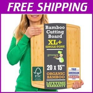 XL+ Organic Bamboo Cutting Board - Butcher Block for Kitchen - Picture 1 of 8