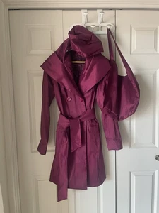 Mycra Pac | Donatella raincoat & matching tote. Deep plum color. Size S\M. Hood - Picture 1 of 11