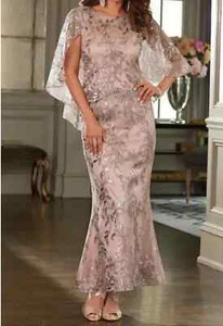 size 8 Blush Latte Metallic Sequin Dress Formal Gown Midnight Velvet new - Picture 1 of 4
