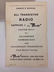 Manuale Bendix Zaffiro I Radio Volkswagen Transporter Karmann Ghia su cd in .pdf - Foto 1 di 3