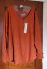 NWT TERRA & SKY Women's 1X 16W-18W Brick Orange Long Sleeve V Neck Core Shirt