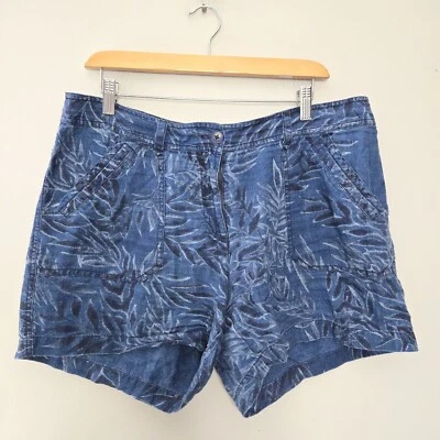 Tommy Bahama Linen Shorts Women's Size 12 Blue Floral Beachy Tropical Leaf Print - Image 1 of 4