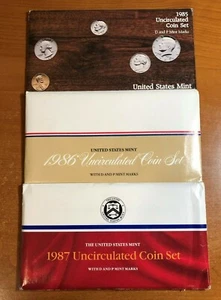 1985,1986,& 1987 PD Uncirculated Sets in Sealed Cello  with Envelopes -30 Coin - Picture 1 of 7