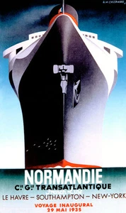Normandie Inaugural Voyage Travel Poster A1 High Quality Canvas Art Print - Picture 1 of 1