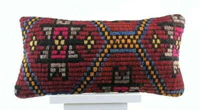 8"x16" Kilim Pillow Cover Handwoven Turkish Rug Traditional Oriental Lumbar E733 - Image 1 of 4