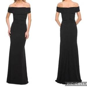 La Femme Off The Shoulder Beaded Formal Women’s Black Long Dress Size 6 NEW - Picture 1 of 9