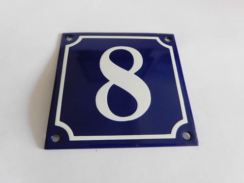French Handmade  4" x 4" Enamel Porcelain Plaques House Number Address Sign 8 Cover