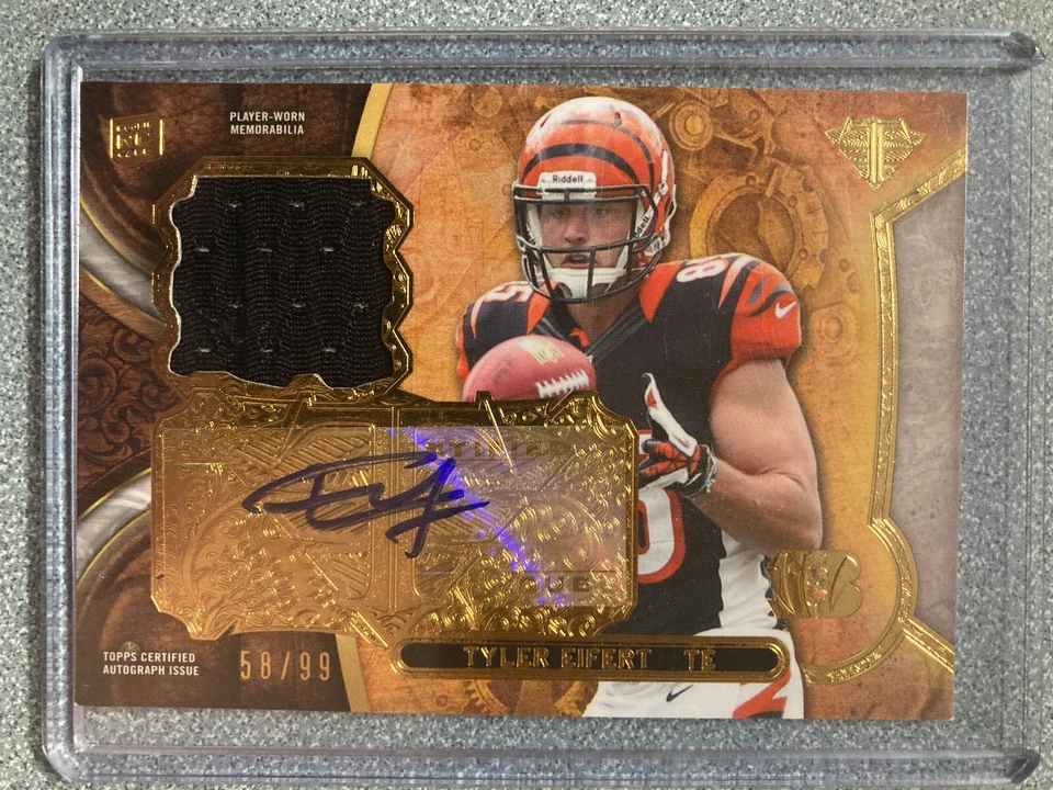 2013 TOPPS TRIPLE THREAT GOLD FOIL TYLER EIFERT 58/99 ROOKIE (RC) PATCH AUTO   - Image 1 of 2