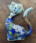 Vintage Oriental Old Cloisonne - Miniature Cat Figurine, Enamel on Gilded Brass