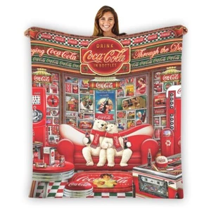 Coca-Cola Polar Bears Soft Warm Single-Side Printing Flannel Fleece Blanket - Picture 1 of 3