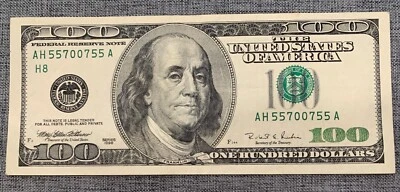 1996 $100 Federal Reserve Note with RADAR Serial Number - Image 1 of 2