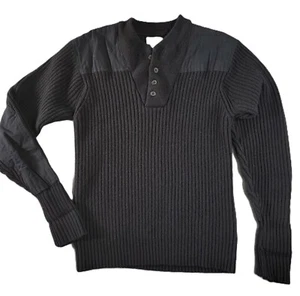 Maglione LL Bean Commando Henley militare nero lana merino uomo taglia L reg - Foto 1 di 9
