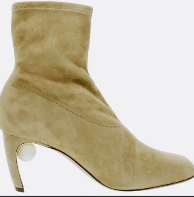 Nicholas Kirkwood MARVA Hazel Size 37.5 Faux Pearl Stretch Booties MSRP $895 NEW - Image 1 of 4