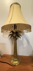Vintage 60er Palmenlampe mit Perlen Fransen Schirm Unikat Tisch Antik Nachttisch - Bild 1 von 20