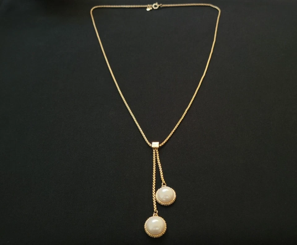 Ann Taylor Brass Plate Pearl Drop Pendant Necklace - Image 1 of 3