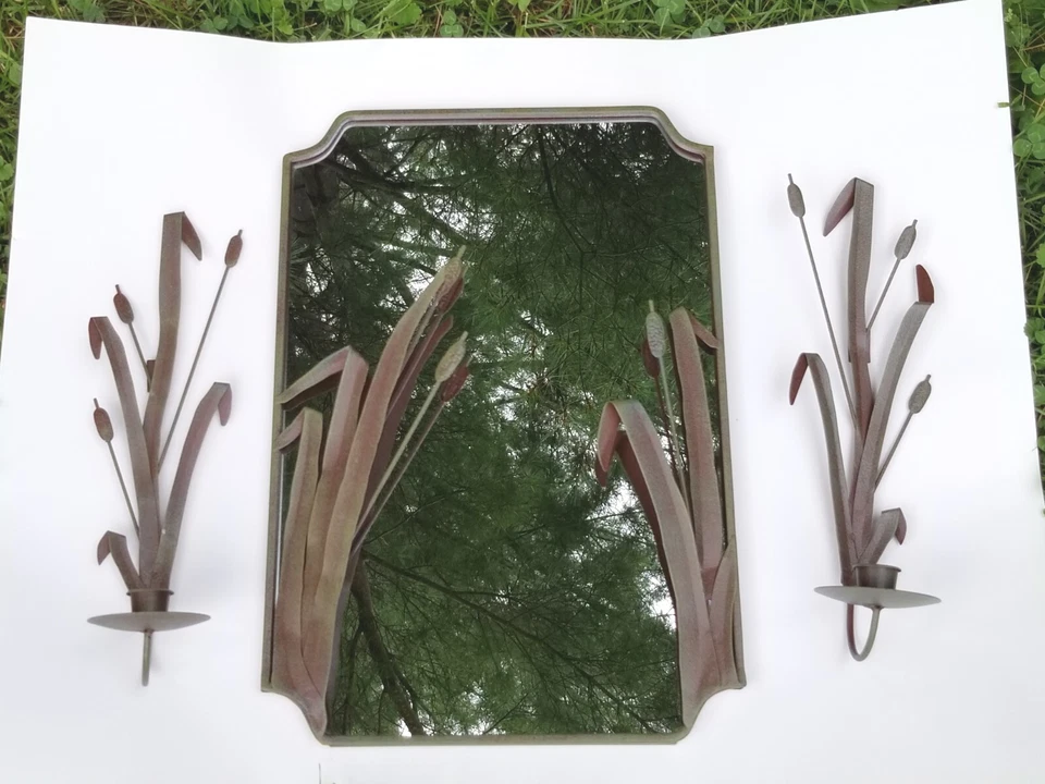 Espejo de pared de cola de gato de colección y 2 apliques para velas a juego portavelas decorativos  Foto 1 de 4