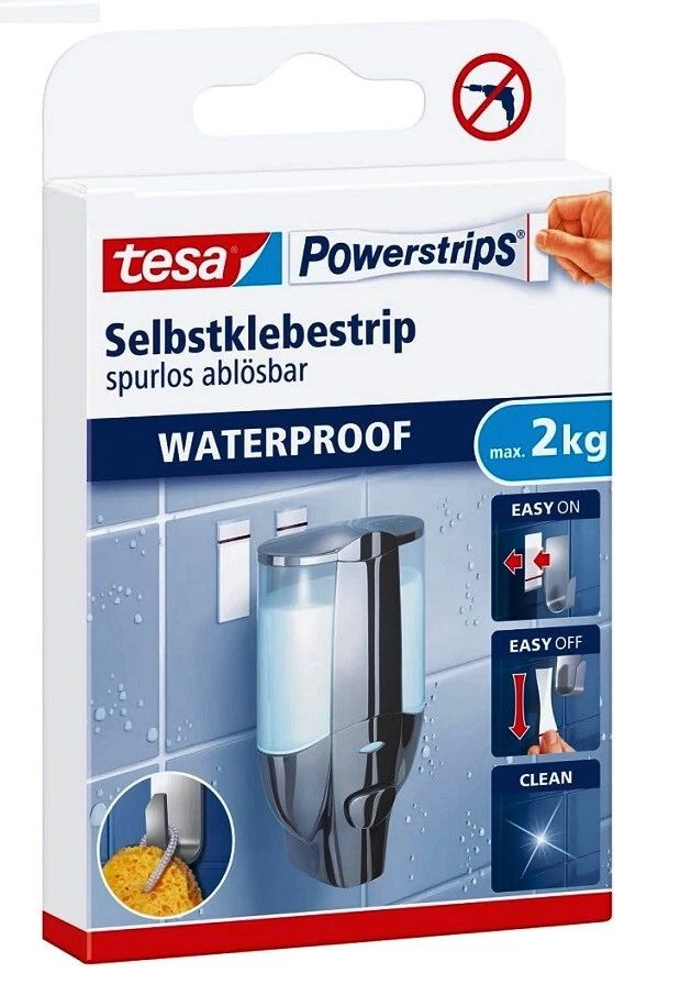 Tesa ® Powerstrips ® Waterproof  2kg wasserfeste Sebstklebestrips Large 59700 - Bild 1 von 1