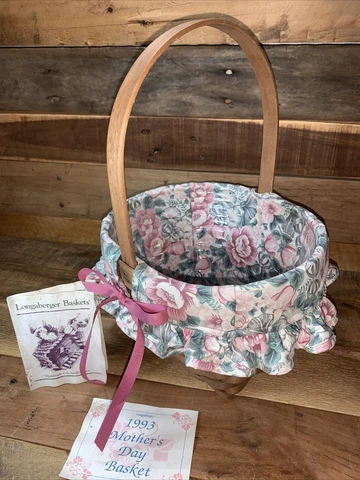 Vintage 1993 Longaberger Mother’s Day Basket w/FabricLiner & Plastic Protector Cover