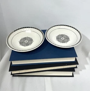 Wedgwood England MADEIRA Platinum Trim Enoch Swirl 6 3/4 COUPE CEREAL BOWL Set 2 - Picture 1 of 6