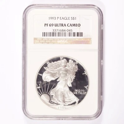 1993-P Silver American Eagle Proof Dollar NGC PF 69 Ultra Cameo - Image 1 of 2
