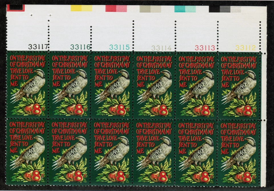 US USA Sc# 1445 MNH FVF PL# Block of 12 Christmas Xmas Partridge Pear Wyeth - Image 1 of 1