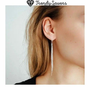 925 Sterling Silver Filled Gem Stone Rhinestone Long Drop Earrings Women Jewelry - Picture 1 of 6