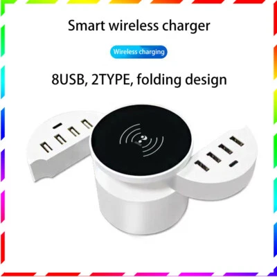 Smart multi-port charger 8USB+2Type-c+Wireless charging security QC3.0 5V /8A - Image 1 of 4