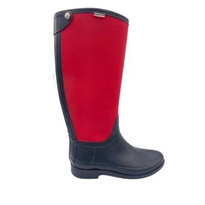 Hunter Bessy Unisex M7/W8 Botas de Lluvia Rojo Negro Goma Espalda Cremallera Botas Hasta la Rodilla Foto 1 de 4