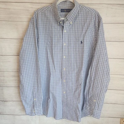 Hombre Ralph Lauren Camisa Manga Larga Abotonada Azul Cuadros Talla XL 100% Algodón Foto 1 de 4