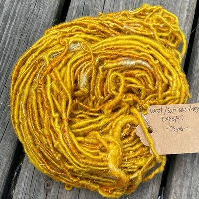 Art yarn energized corespun gold yellow silk sparkle handspun 76yd 4oz weaving - Image 1 of 4