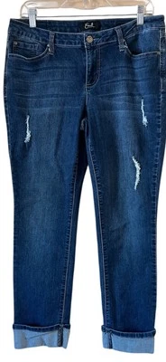 Earl Jean Cuffed Blue Denim Jeans Women’s Size 14 Petite 34 X 27 Distressed - Image 1 of 4
