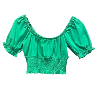 Top corto Topshop verde fruncido cintura abullonada manga corta talla 6 nuevo Foto 1 de 4