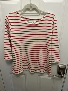 Maglione maglia collo barca LL Bean manica 3/4 panna rosso righe donna XL - Foto 1 di 6