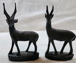 2 Vintage Hand Carved In Kenya Wood Gazelle Antelope Deer Sculpture Statue - Picture 1 of 7