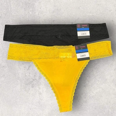 Новый NOBO без границ 2-Pack черный желтый микро стринги трусики нижнее белье XXXL - Изображение 1 из 4