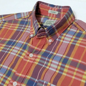 J.CREW Madras Plaid Button Down Cotton Short Sleeve Shirt - Men's MEDIUM Classic - Picture 1 of 6
